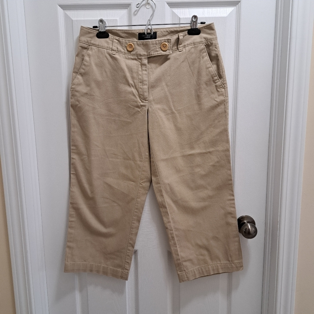 Talbots Cropped Pant Wide Leg Capri Length Women's Size 8 Khaki Beige